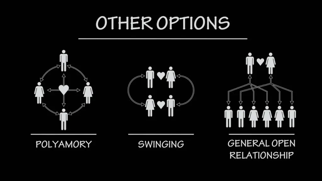swinger, polyamory, open relationship explained in a graph